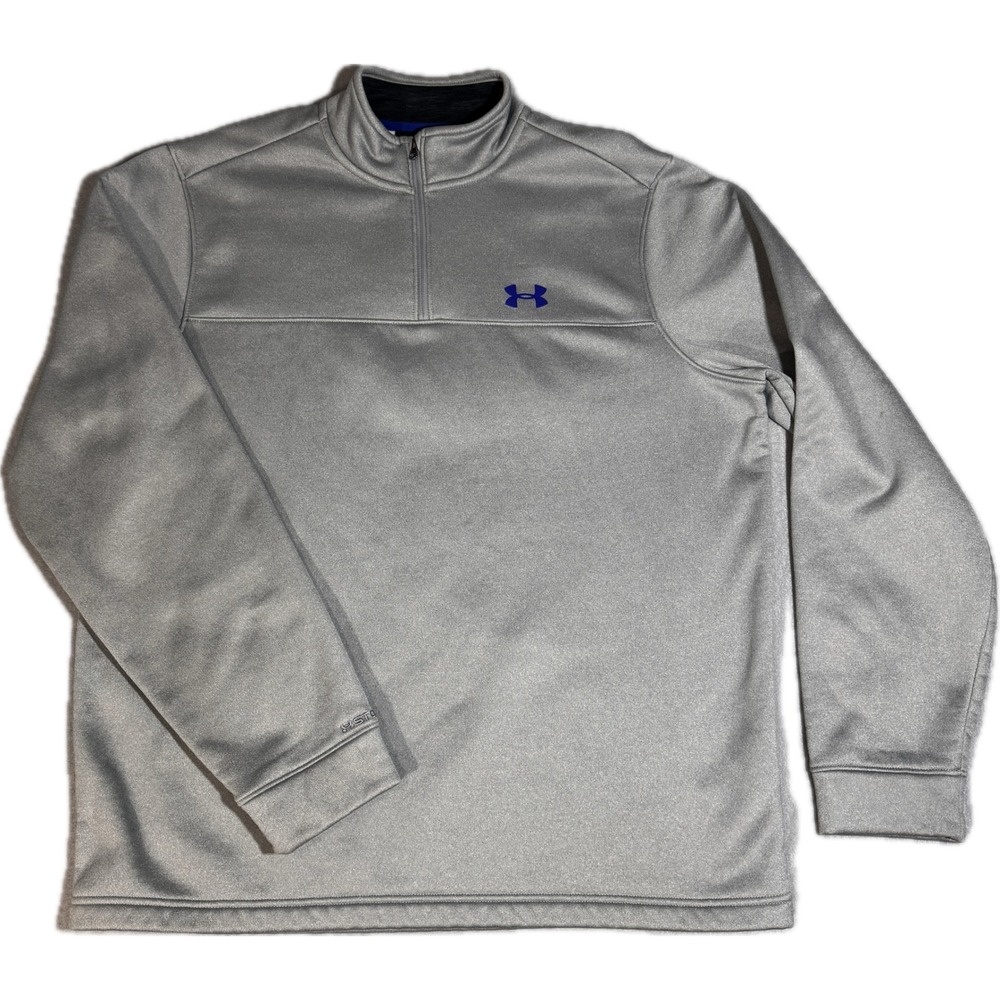 Under Armour Storm Gray Quarter Zip Fleece Pullover‎ Mens XL Loose Fit Blue Logo
